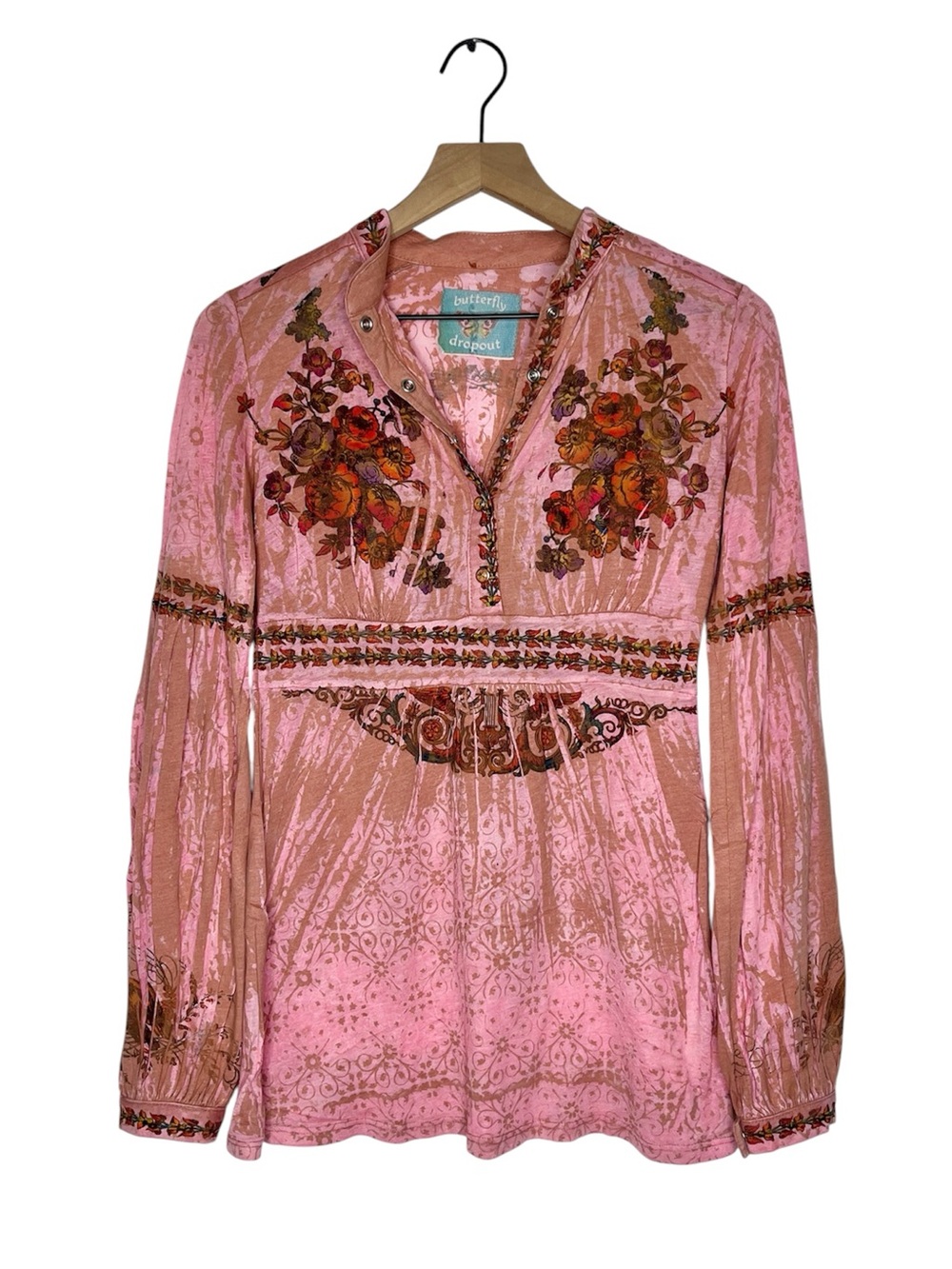 BUTTERFLY DROPOUT Vintage Y2K Babydoll Long Sleeve Top Small